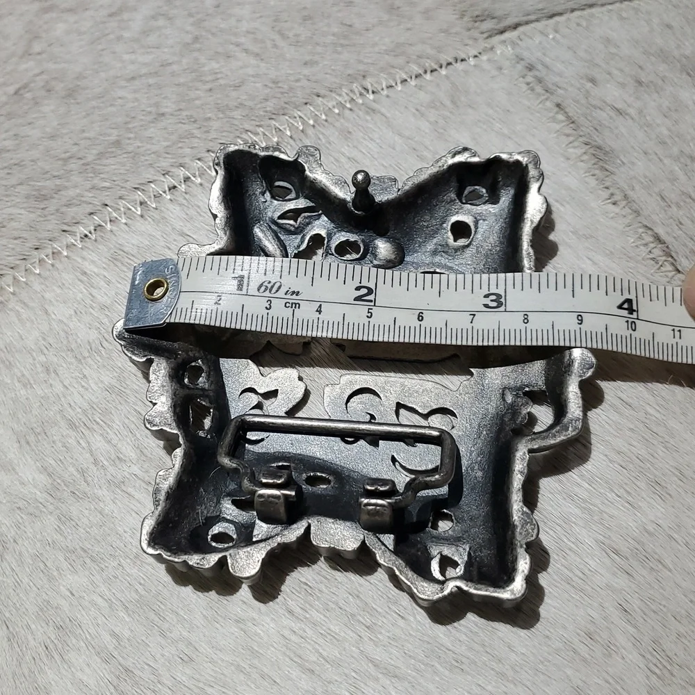 Ornate Cross Shield Goth Silver Tone Belt Buckle